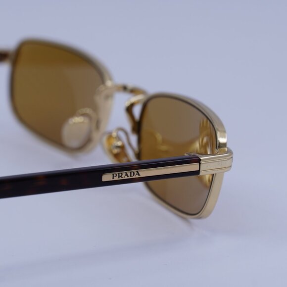 Prada PRB54S 5AK50P Sunglasses Gold Rectangle Frame, Dark Honey Lenses - Picture 5 of 10